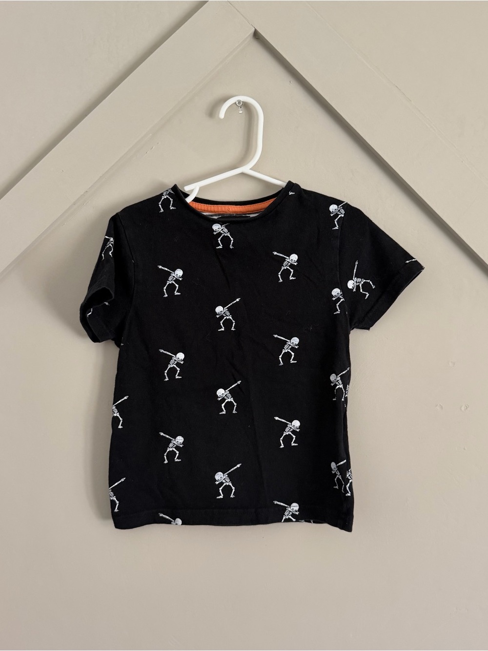 Denim & Flower Black Tee with White Skeleton Print